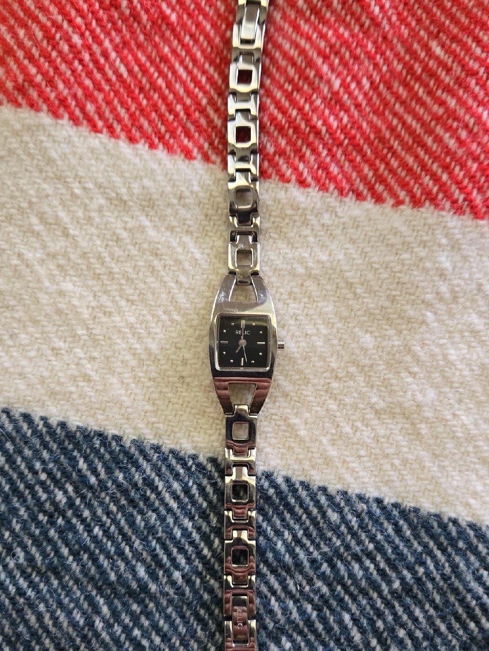 Relic Silver Link Womens Bracelet Watch with Black Dial